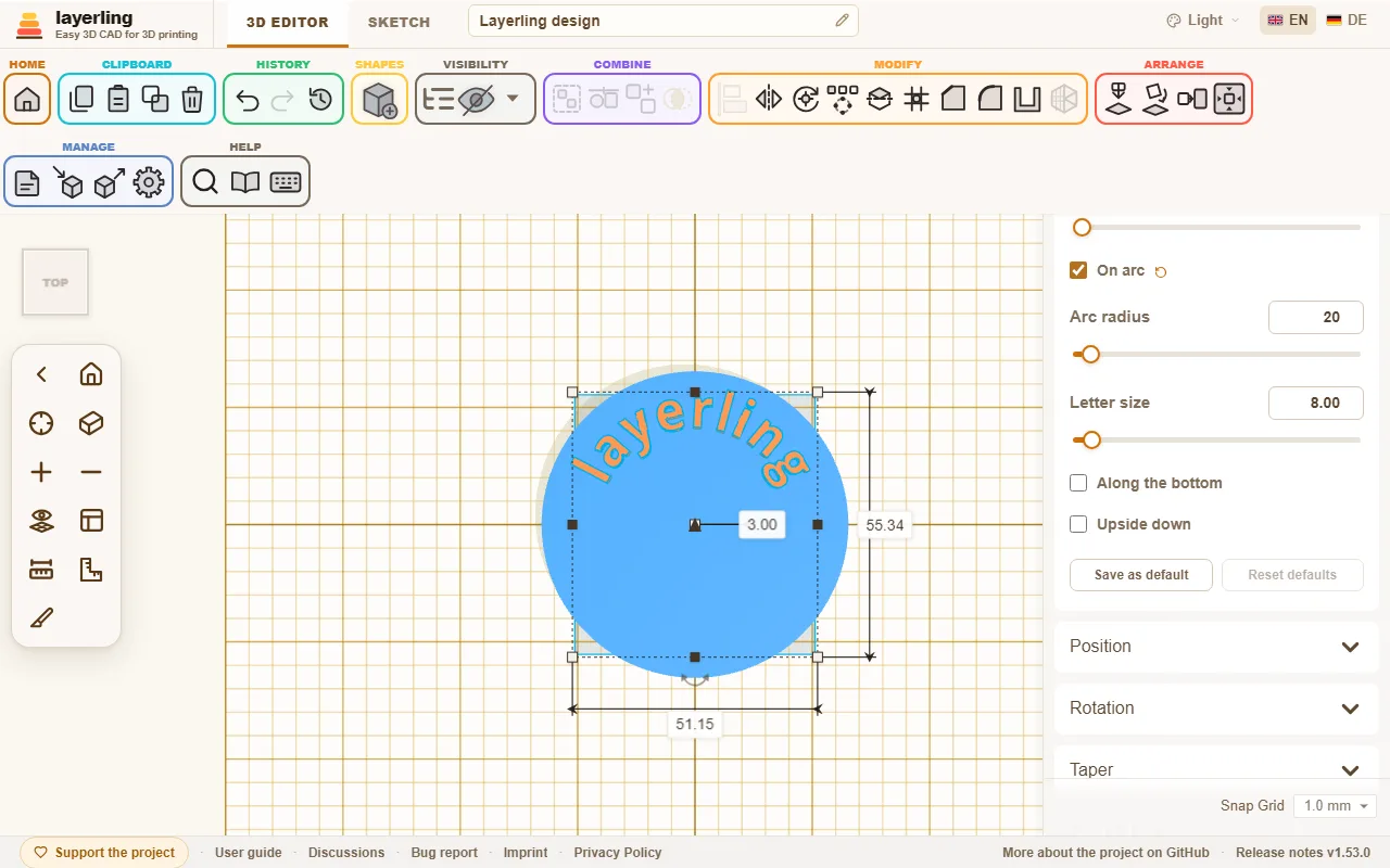 Text follows a circle. All letters stand on one common line.