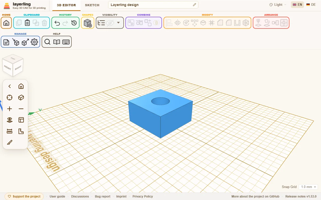 After grouping, the cube has a bore.